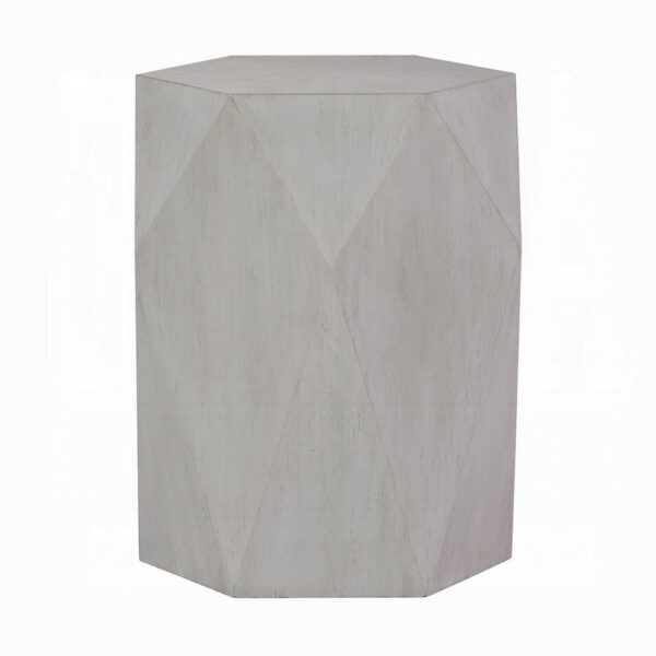 150220266992441f93492.jpeg Hano Side End Table, White Rubberwood, 22 Inch, Geometric Design Body