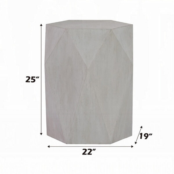 150220266992442480fb0.jpeg Hano Side End Table, White Rubberwood, 22 Inch, Geometric Design Body