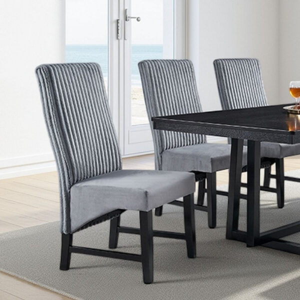 Jory Dining Chair Set of 2, Padded Seat n Back, Gray Corduroy, Black