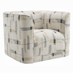 Lenu Swivel Accent Sofa Chair, Beige Pattern Fabric, Boxy Padded Seat