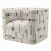 Lenu Swivel Accent Sofa Chair, Beige Pattern Fabric, Boxy Padded Seat