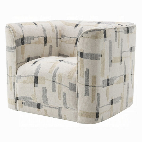 Lenu Swivel Accent Sofa Chair, Beige Pattern Fabric, Boxy Padded Seat