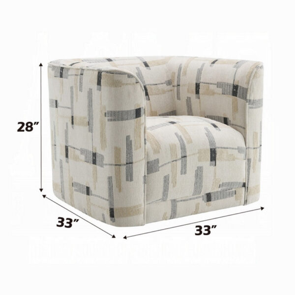Lenu Swivel Accent Sofa Chair, Beige Pattern Fabric, Boxy Padded Seat