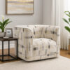 Lenu Swivel Accent Sofa Chair, Beige Pattern Fabric, Boxy Padded Seat