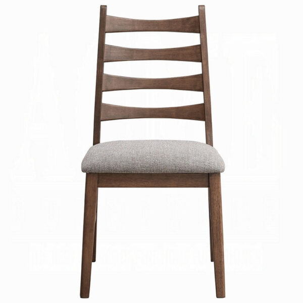 Mea Dining Side Chair Set of 2, Slatted Back, Gray Linen Seat, Brown