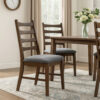 Mea Dining Side Chair Set of 2, Slatted, Dark Gray Linen Seat, Brown