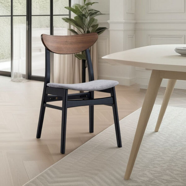 Bery Dining Side Chair Set of 2, Gray Linen Seat, Scandinavian Black