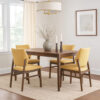 Nory Dining Side Chair Set of 2, Yellow Linen Cushioned, Walnut Brown