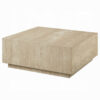 Lory Coffee Table, 35 Inch Square Travertine Top, Natural Wood Beige
