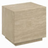 Lory Side End Table, 19 Inch Square Travertine Top, Natural Wood Beige