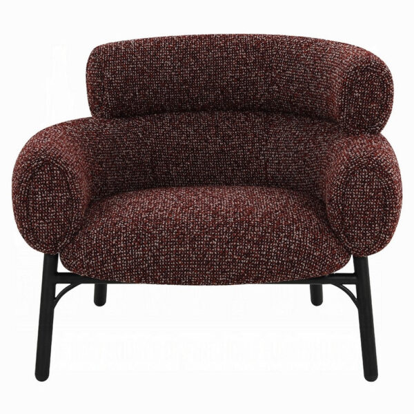 15022026699245e3c443d.jpeg Meru Sofa Chair, Curved Back Maroon Red Tweed Fabric, Black Metal Legs