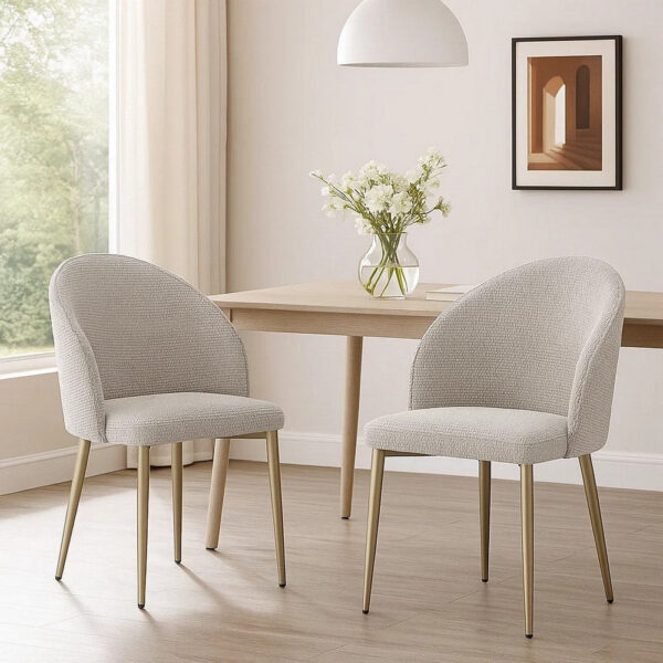 Geru Dining Side Chair Set of 2, Plush Padded Curved Back, Light Gray