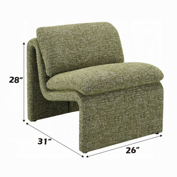 Kami Accent Chair, Curved Open Base, Armless Modern Green Boucle