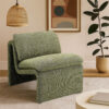 Kami Accent Chair, Curved Open Base, Armless Modern Green Boucle
