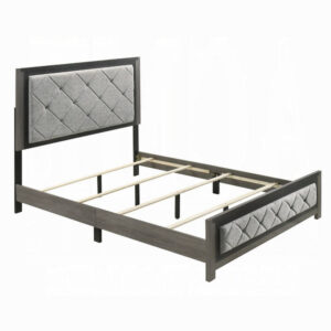 Joho Queen Bed with Gray Diamond Button Tufted Upholstery, Modern Gray