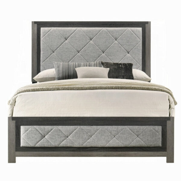 Joho Queen Bed with Gray Diamond Button Tufted Upholstery, Modern Gray