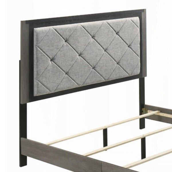 Joho Queen Bed with Gray Diamond Button Tufted Upholstery, Modern Gray
