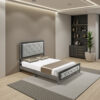 Joho Queen Bed with Gray Diamond Button Tufted Upholstery, Modern Gray