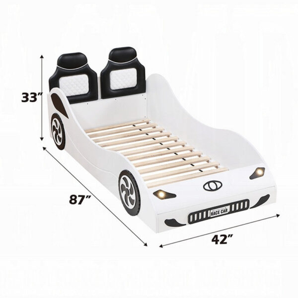 150220266992466c613dc.jpeg Corey Twin Size White Car Bed, Wheel Trim, Built-In LED, White Wood