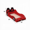 Corey Twin Size Red Car Bed, Wheel Trim, Built-In LED, Red Wood