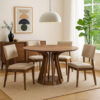 Koen Round Dining Table, Scandinavian Style, Walnut Brown Wood 47 Inch