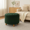 Jo Storage Ottoman, 28 Inch Round Tufted Lift Top, Olive Green Velvet