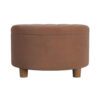 Jo Storage Ottoman, 28 Inch Round Tufted Lift Top, Spice Brown Velvet