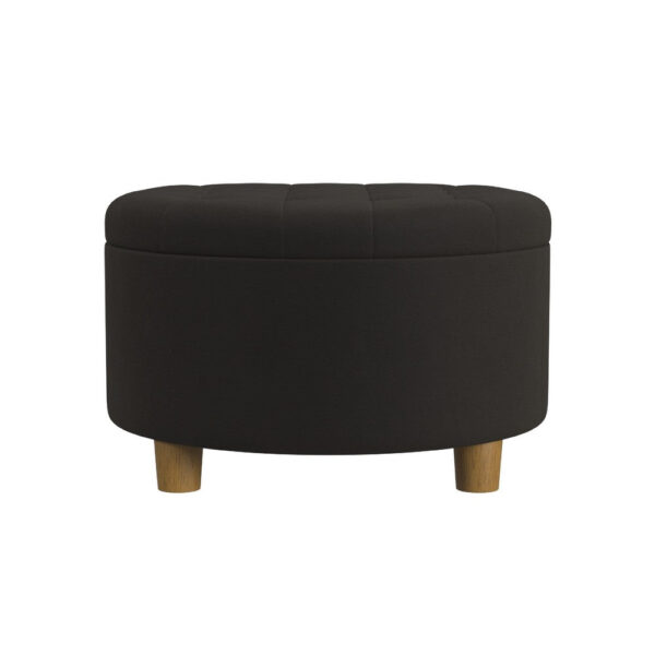 Jo Storage Ottoman, 28 Inch Round Tufted Lift Top, Chocolate Brown
