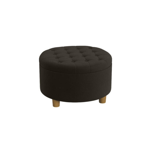 Jo Storage Ottoman, 28 Inch Round Tufted Lift Top, Chocolate Brown