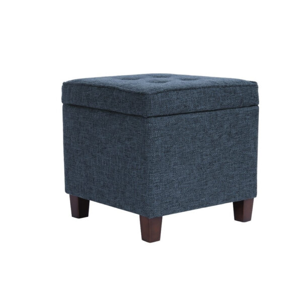 150220266992474ac8cce.jpeg Hery Storage Ottoman, 18 Inch Square Tray Top, Navy Blue Woven Fabric