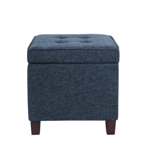 150220266992474cbd47a.jpeg Hery Storage Ottoman, 18 Inch Square Tray Top, Navy Blue Woven Fabric