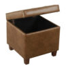 Hery Storage Ottoman, 18 Inch Square Tray Top, Brown Faux Leather
