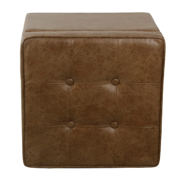 Hery Storage Ottoman, 18 Inch Square Tray Top, Brown Faux Leather
