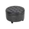 Gery Storage Ottoman, 25 Inch Round Tray Top, Dark Gray Faux Leather