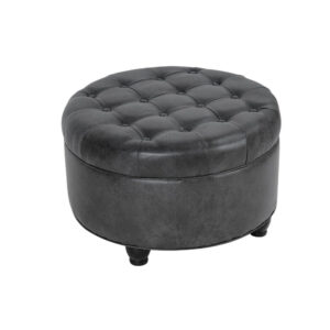 150220266992477ca59d5.jpeg Gery Storage Ottoman, 25 Inch Round Tray Top, Dark Gray Faux Leather