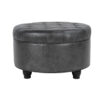 Gery Storage Ottoman, 25 Inch Round Tray Top, Dark Gray Faux Leather
