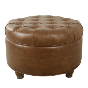 1502202669924787927a7.jpeg Gery Accent Storage Ottoman, 25 Inch Round Tray Top Brown Faux Leather