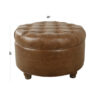 Gery Accent Storage Ottoman, 25 Inch Round Tray Top Brown Faux Leather