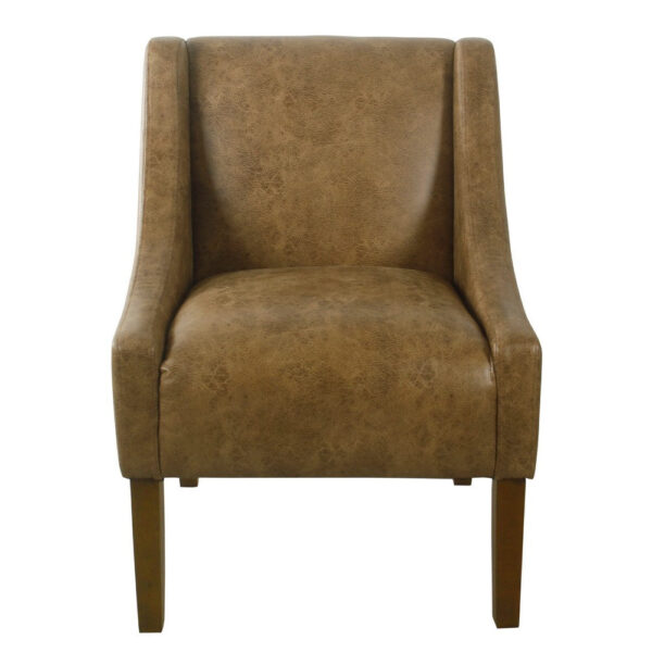 Accent Chair, Distressed Brown Faux Leather with Sloped Arms