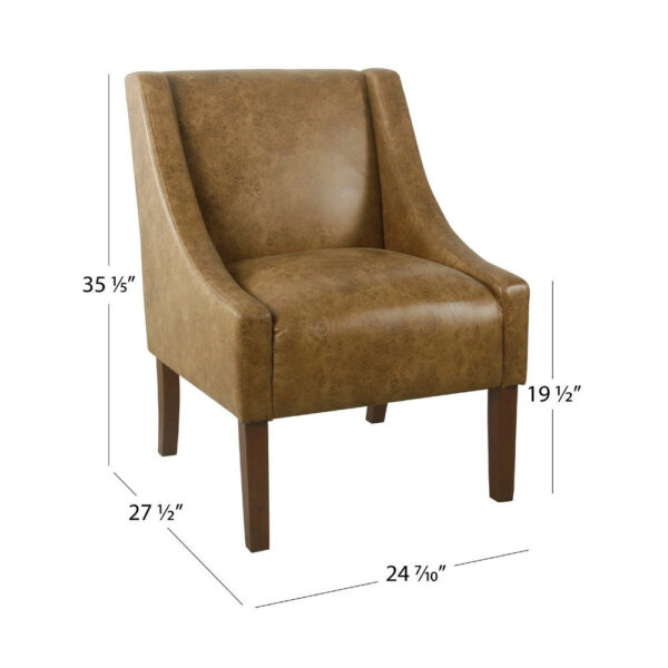 Accent Chair, Distressed Brown Faux Leather with Sloped Arms