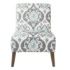 Armless Accent Chair, Vintage Medallion Print, Blue White Polyester