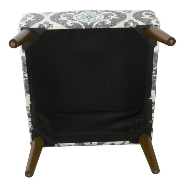 Armless Accent Chair, Vintage Medallion Print, Blue White Polyester