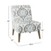 Armless Accent Chair, Vintage Medallion Print, Blue White Polyester