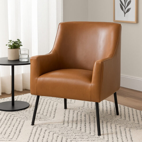 150220266992480a89d4c.jpeg Sune Accent Chair, Brown Faux Leather and Matte Black Metal Legs