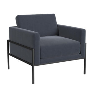 Fiam Accent Armchair, Steel Blue Velvet, Modern Black Metal Legs