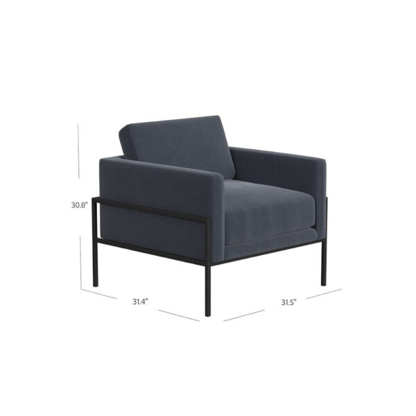 Fiam Accent Armchair, Steel Blue Velvet, Modern Black Metal Legs