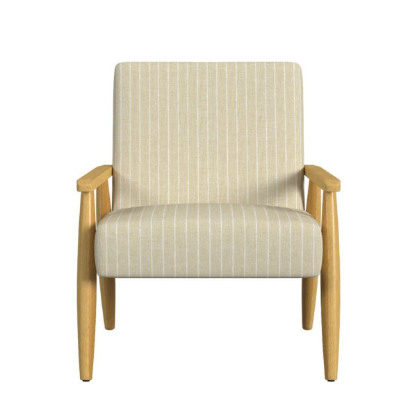 Accent Armchair, Beige and White Stripe Pattern Fabric, Solid Wood