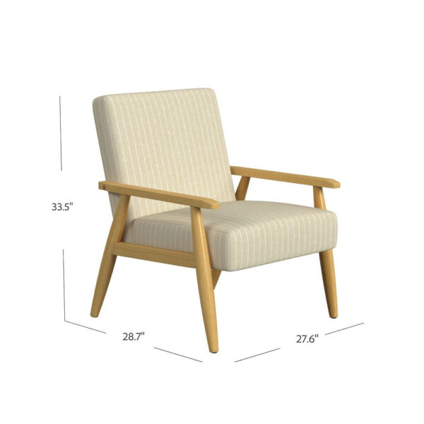 Accent Armchair, Beige and White Stripe Pattern Fabric, Solid Wood