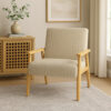 Accent Armchair, Beige and White Stripe Pattern Fabric, Solid Wood