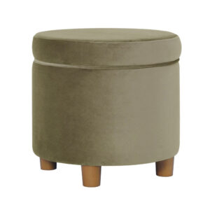 Gio Storage Ottoman, 19 Inch Round Lift Top, Sage Green Velvet Fabric